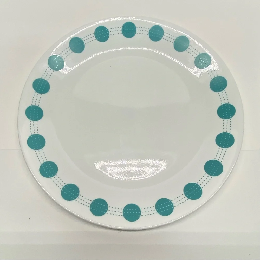 Corelle South Beach Lot of 2 Turquoise Blue Dot Dinner Plate Vintage Dinnerware - Picture 2 of 9